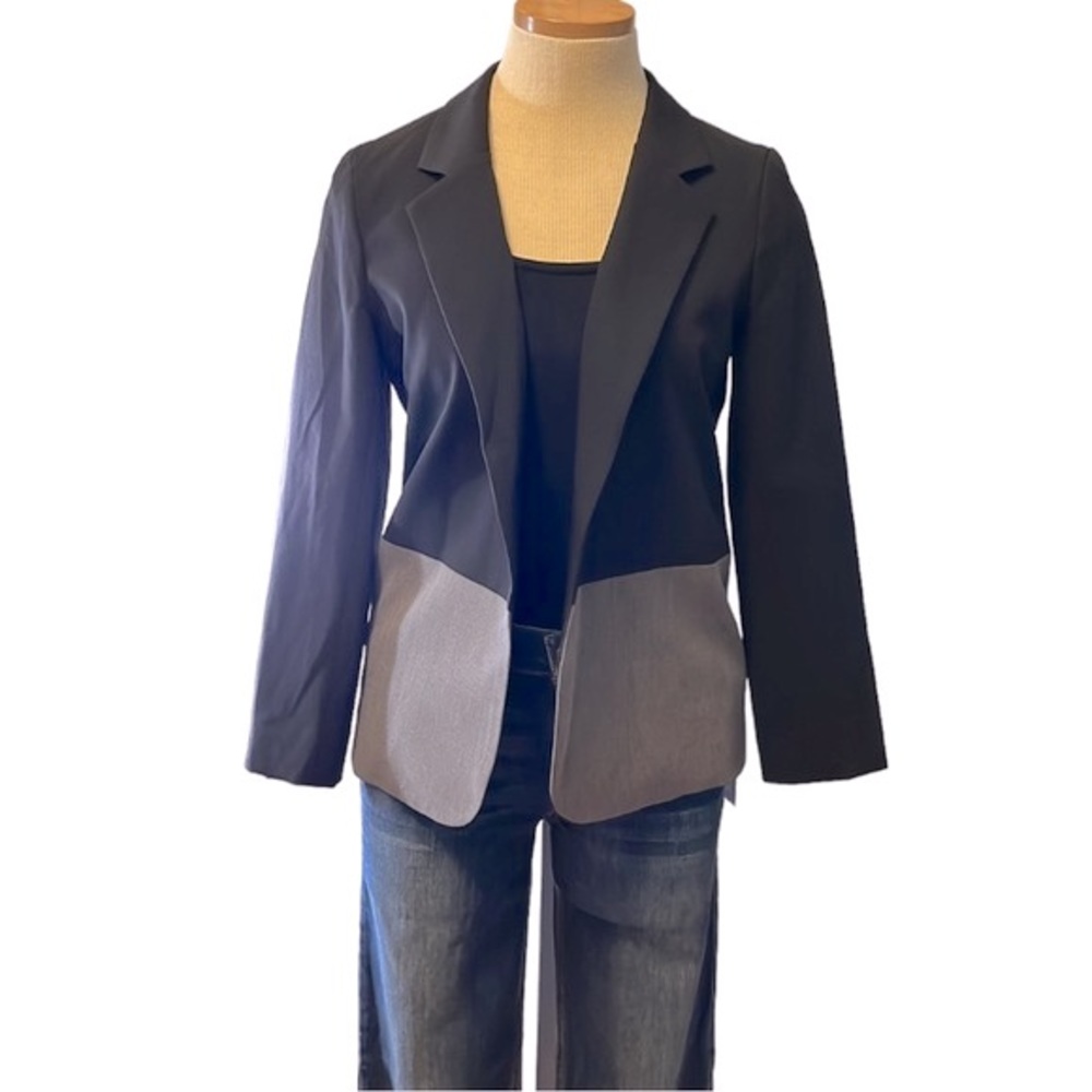 Aqua Open Front Color Block Blazer, Gray/Black, S… - image 5